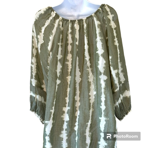 New Direction 3/4 Sleeve Peasant Blouse Green White Tie Dye Size XL - Picture 2 of 8